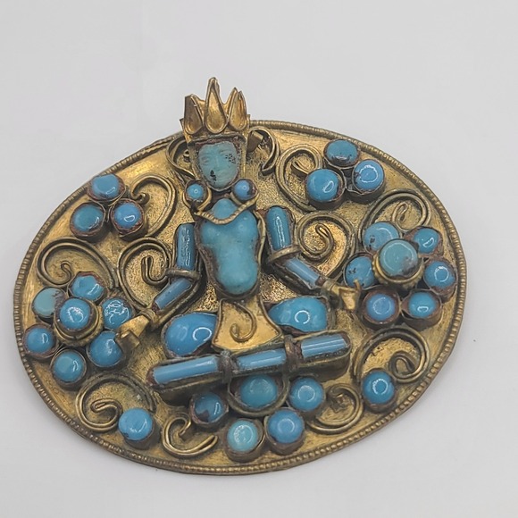 Estate Jewelry - Vintage Tibetan God Brooch Goddess Deity Buddha